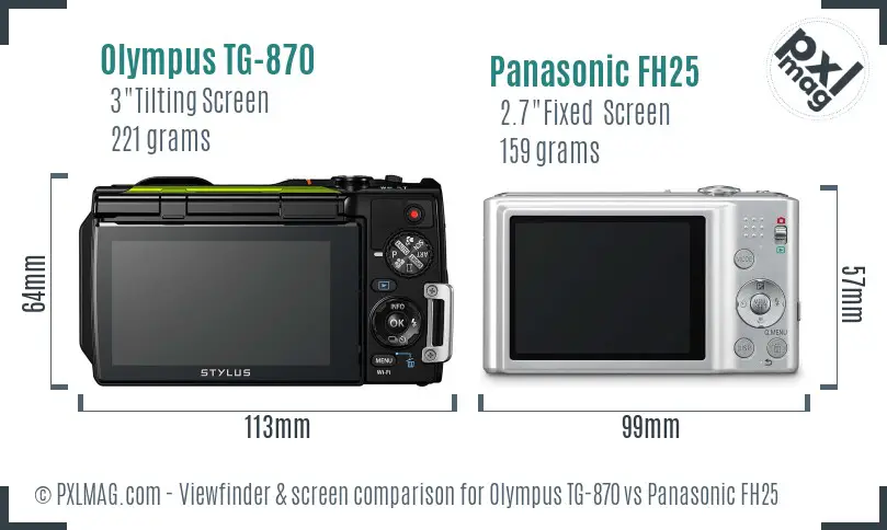 Olympus TG-870 vs Panasonic FH25 Screen and Viewfinder comparison