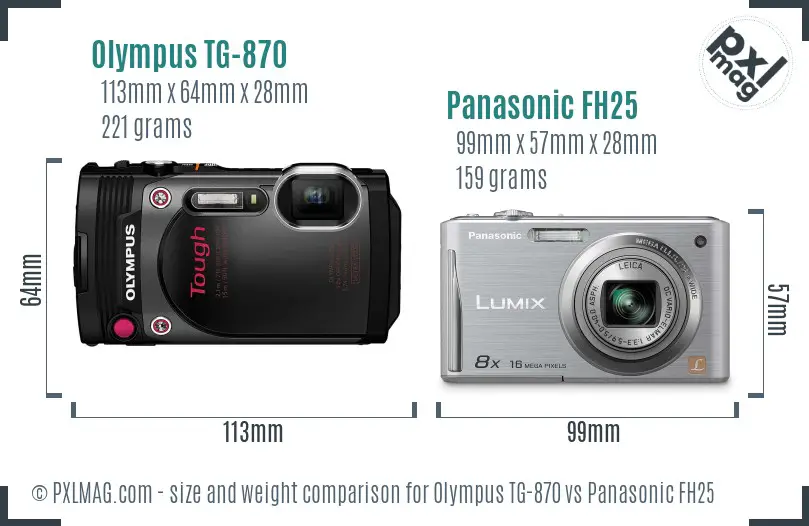Olympus TG-870 vs Panasonic FH25 size comparison