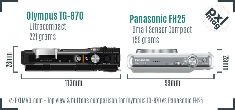 Olympus TG-870 vs Panasonic FH25 top view buttons comparison