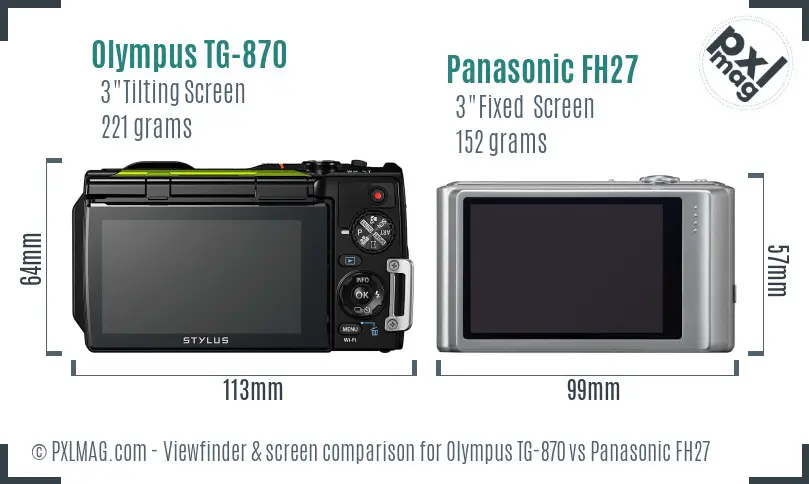 Olympus TG-870 vs Panasonic FH27 Screen and Viewfinder comparison