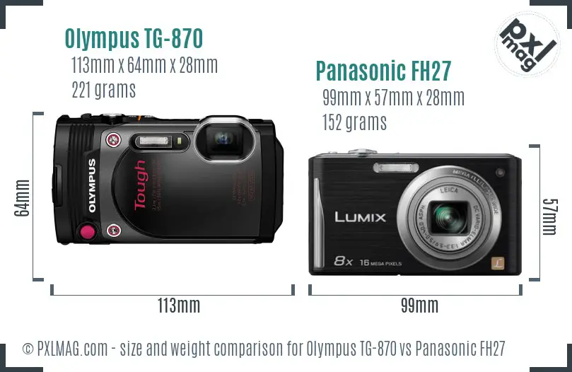 Olympus TG-870 vs Panasonic FH27 size comparison