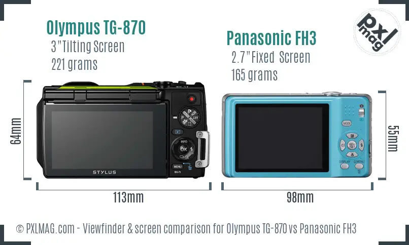 Olympus TG-870 vs Panasonic FH3 Screen and Viewfinder comparison