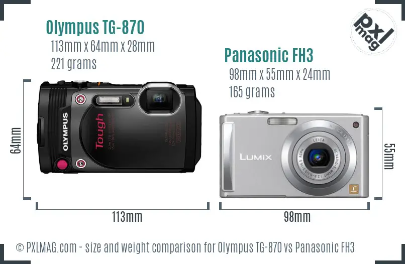 Olympus TG-870 vs Panasonic FH3 size comparison