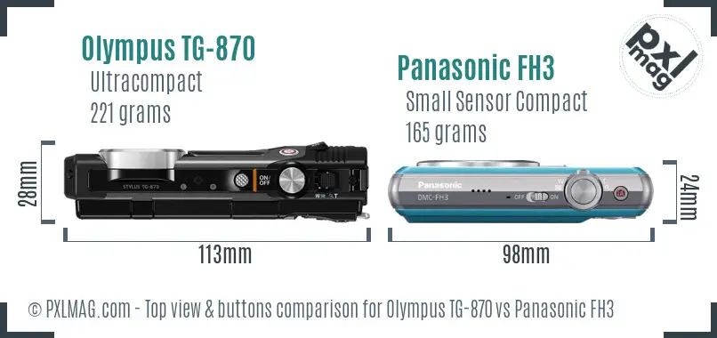 Olympus TG-870 vs Panasonic FH3 top view buttons comparison