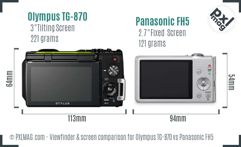 Olympus TG-870 vs Panasonic FH5 Screen and Viewfinder comparison