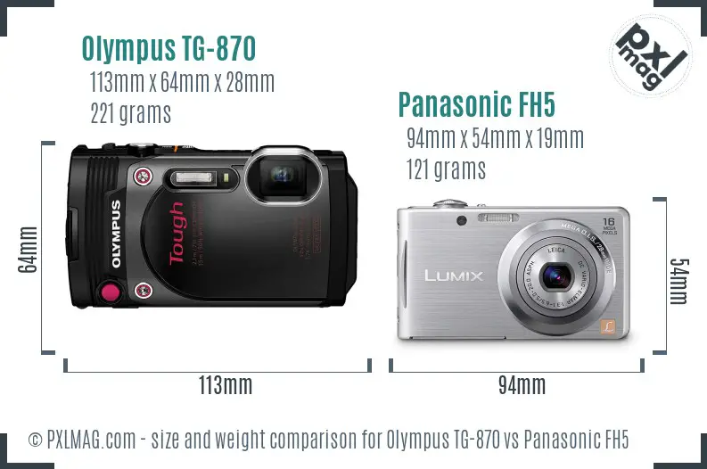 Olympus TG-870 vs Panasonic FH5 size comparison