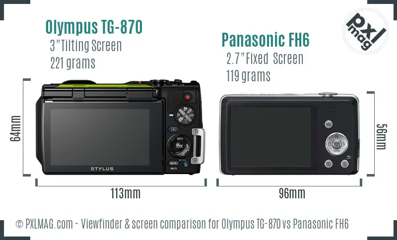 Olympus TG-870 vs Panasonic FH6 Screen and Viewfinder comparison