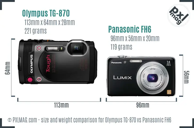 Olympus TG-870 vs Panasonic FH6 size comparison