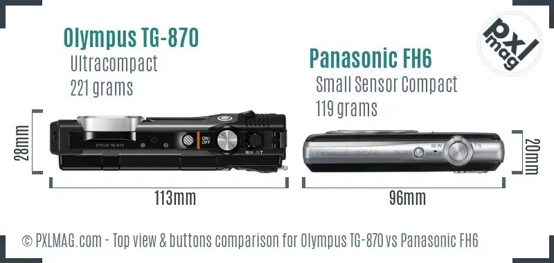 Olympus TG-870 vs Panasonic FH6 top view buttons comparison