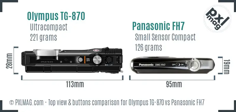 Olympus TG-870 vs Panasonic FH7 top view buttons comparison