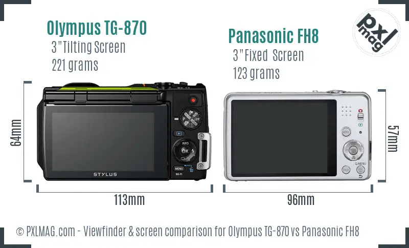 Olympus TG-870 vs Panasonic FH8 Screen and Viewfinder comparison