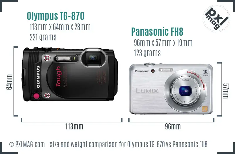 Olympus TG-870 vs Panasonic FH8 size comparison