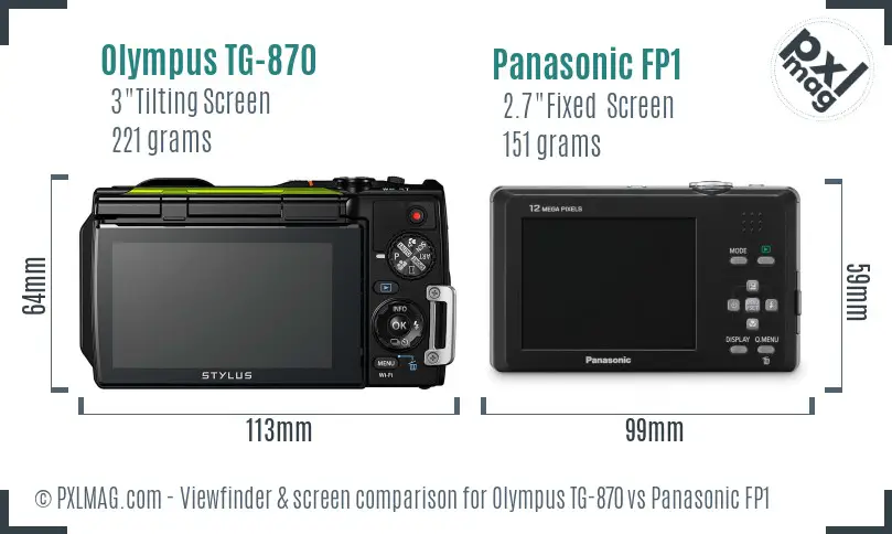Olympus TG-870 vs Panasonic FP1 Screen and Viewfinder comparison
