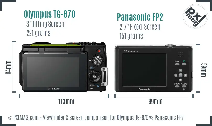 Olympus TG-870 vs Panasonic FP2 Screen and Viewfinder comparison