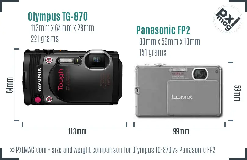 Olympus TG-870 vs Panasonic FP2 size comparison