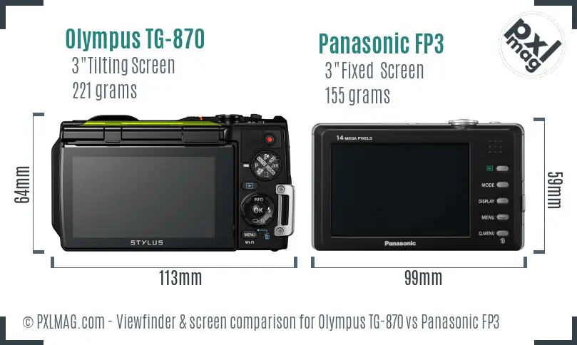 Olympus TG-870 vs Panasonic FP3 Screen and Viewfinder comparison