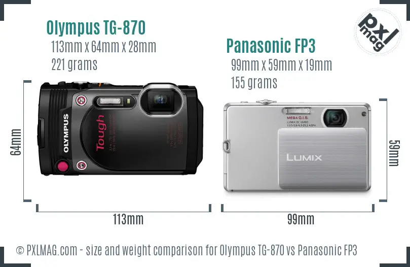 Olympus TG-870 vs Panasonic FP3 size comparison
