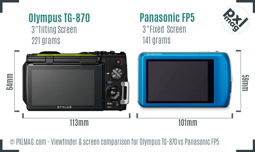 Olympus TG-870 vs Panasonic FP5 Screen and Viewfinder comparison