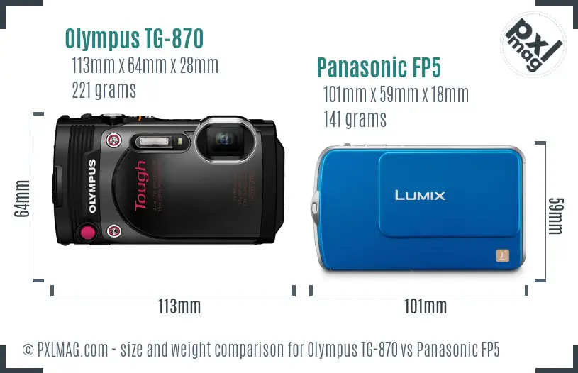 Olympus TG-870 vs Panasonic FP5 size comparison
