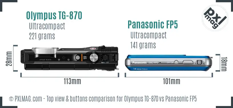 Olympus TG-870 vs Panasonic FP5 top view buttons comparison