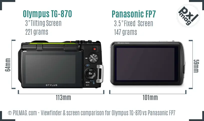 Olympus TG-870 vs Panasonic FP7 Screen and Viewfinder comparison