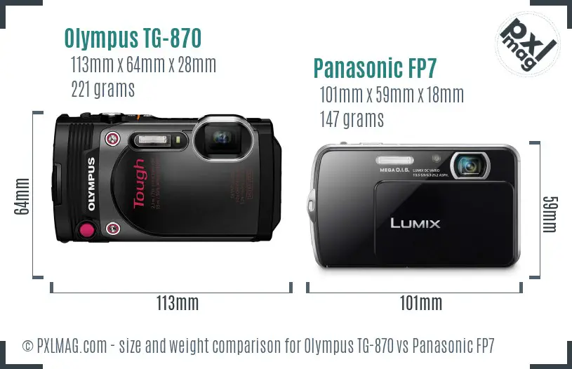 Olympus TG-870 vs Panasonic FP7 size comparison