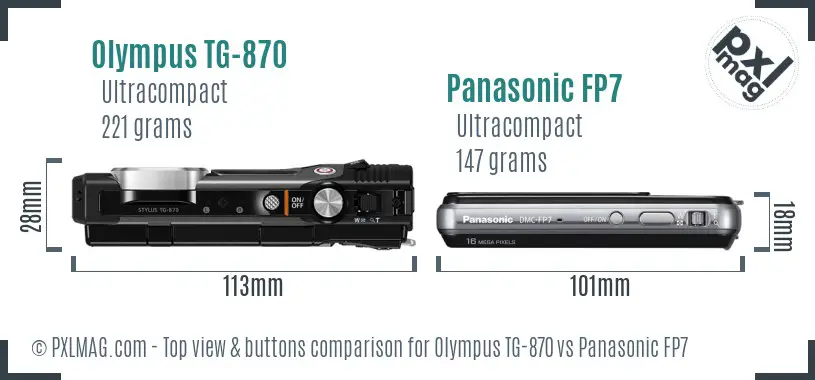 Olympus TG-870 vs Panasonic FP7 top view buttons comparison