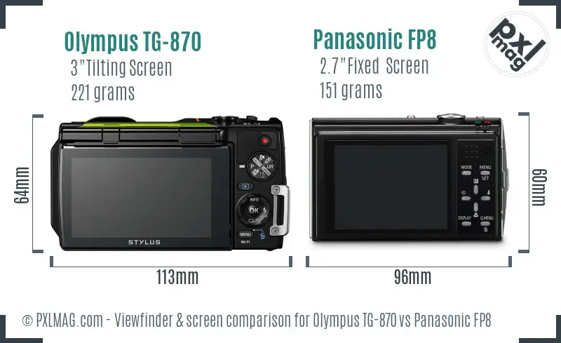 Olympus TG-870 vs Panasonic FP8 Screen and Viewfinder comparison
