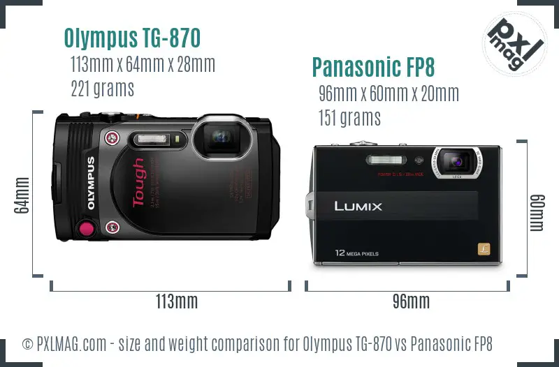 Olympus TG-870 vs Panasonic FP8 size comparison