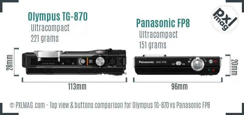 Olympus TG-870 vs Panasonic FP8 top view buttons comparison