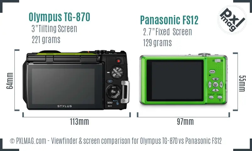 Olympus TG-870 vs Panasonic FS12 Screen and Viewfinder comparison