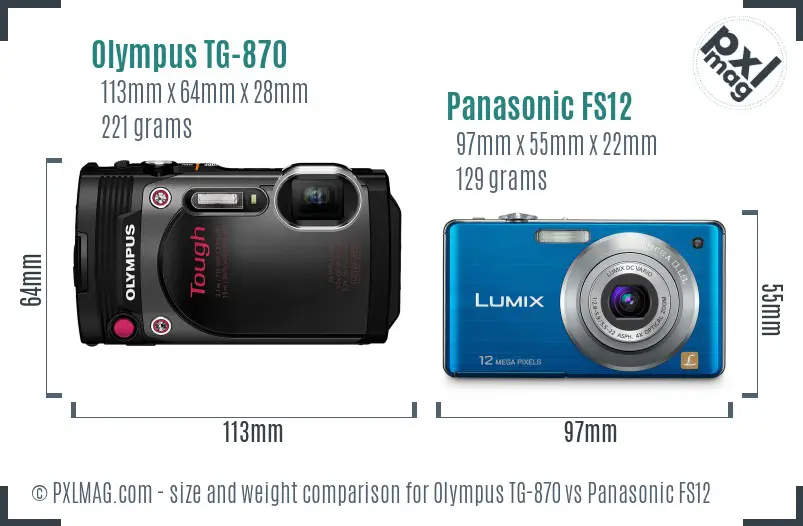 Olympus TG-870 vs Panasonic FS12 size comparison
