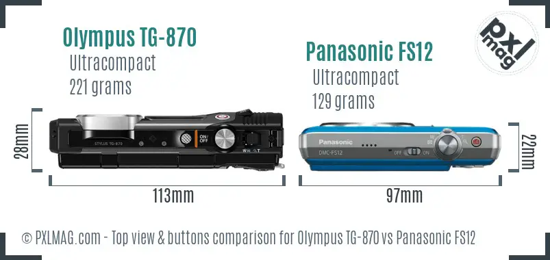 Olympus TG-870 vs Panasonic FS12 top view buttons comparison