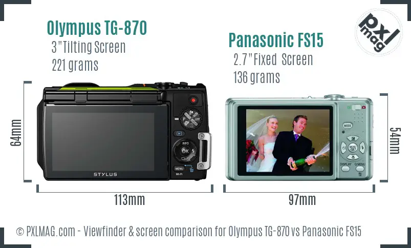 Olympus TG-870 vs Panasonic FS15 Screen and Viewfinder comparison
