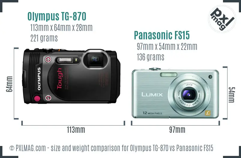 Olympus TG-870 vs Panasonic FS15 size comparison