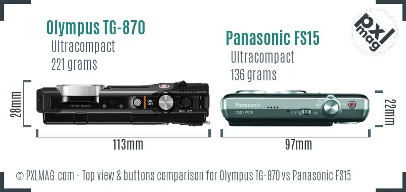 Olympus TG-870 vs Panasonic FS15 top view buttons comparison