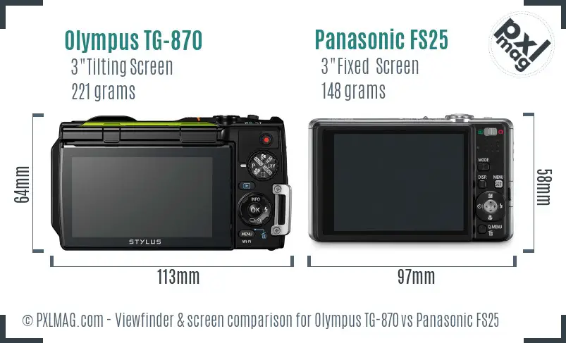 Olympus TG-870 vs Panasonic FS25 Screen and Viewfinder comparison