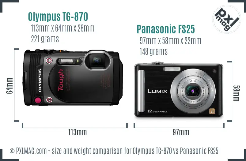 Olympus TG-870 vs Panasonic FS25 size comparison