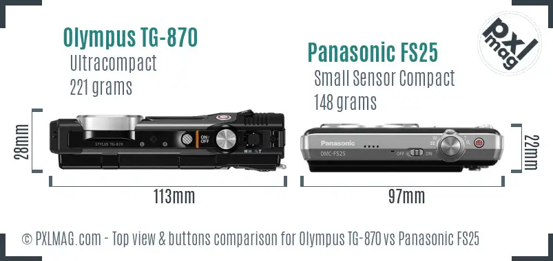 Olympus TG-870 vs Panasonic FS25 top view buttons comparison