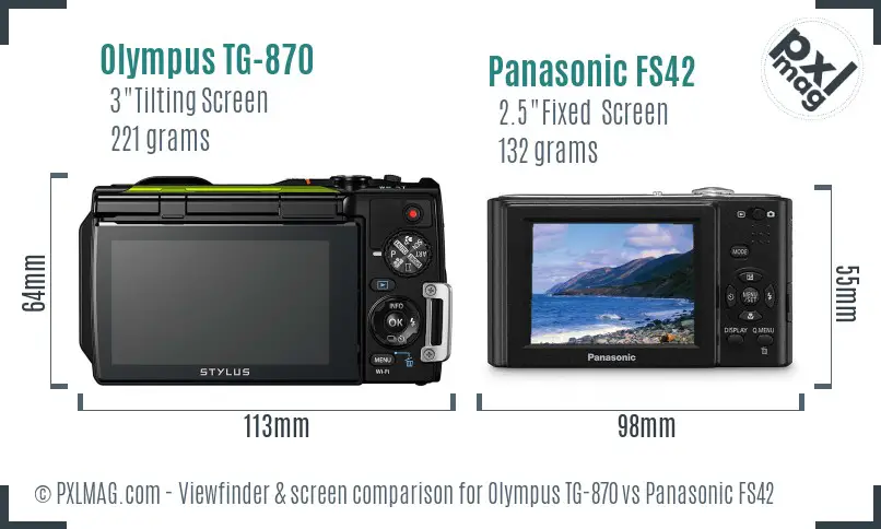 Olympus TG-870 vs Panasonic FS42 Screen and Viewfinder comparison