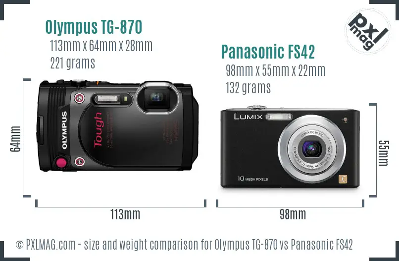 Olympus TG-870 vs Panasonic FS42 size comparison