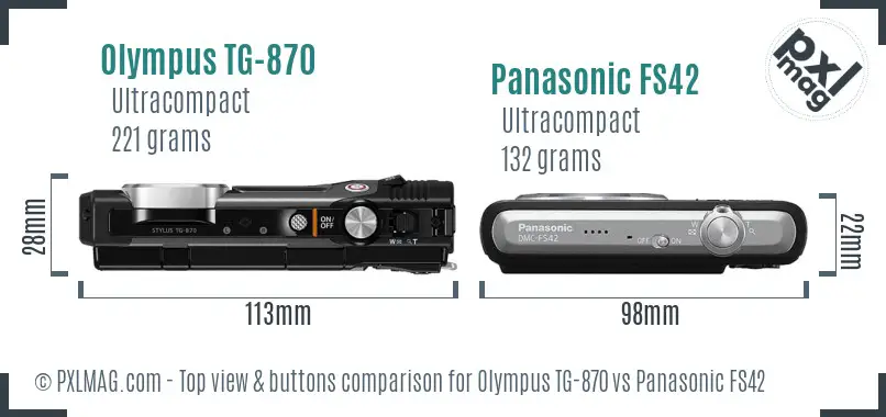 Olympus TG-870 vs Panasonic FS42 top view buttons comparison