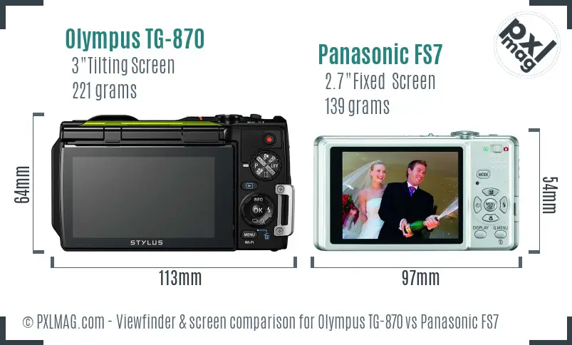 Olympus TG-870 vs Panasonic FS7 Screen and Viewfinder comparison