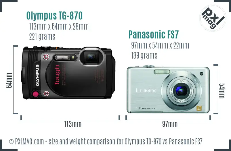 Olympus TG-870 vs Panasonic FS7 size comparison