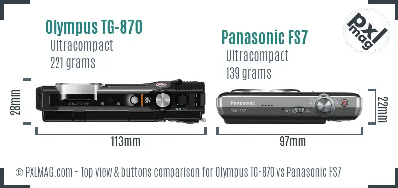 Olympus TG-870 vs Panasonic FS7 top view buttons comparison