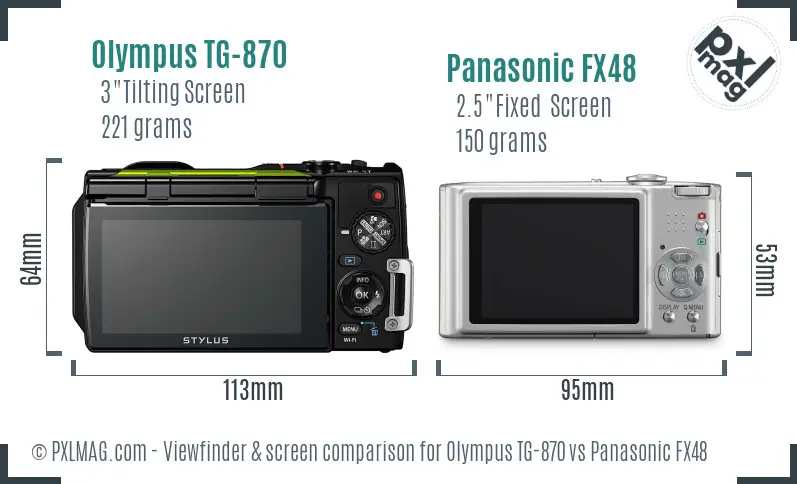 Olympus TG-870 vs Panasonic FX48 Screen and Viewfinder comparison