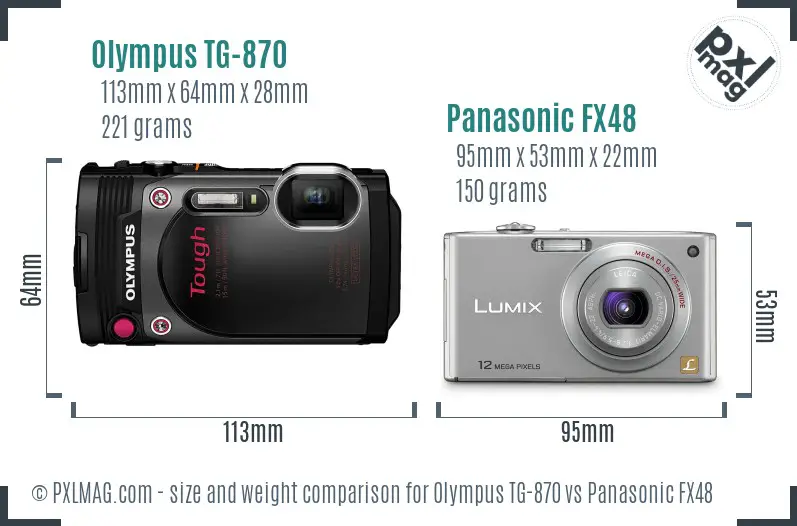 Olympus TG-870 vs Panasonic FX48 size comparison