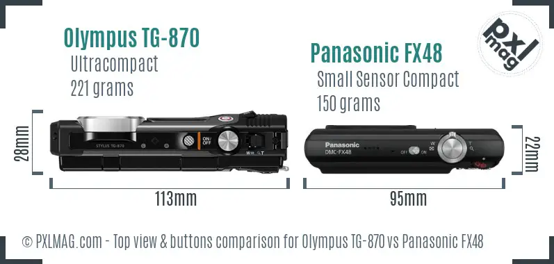 Olympus TG-870 vs Panasonic FX48 top view buttons comparison