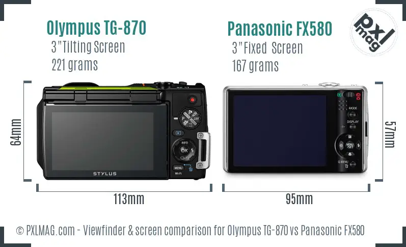 Olympus TG-870 vs Panasonic FX580 Screen and Viewfinder comparison