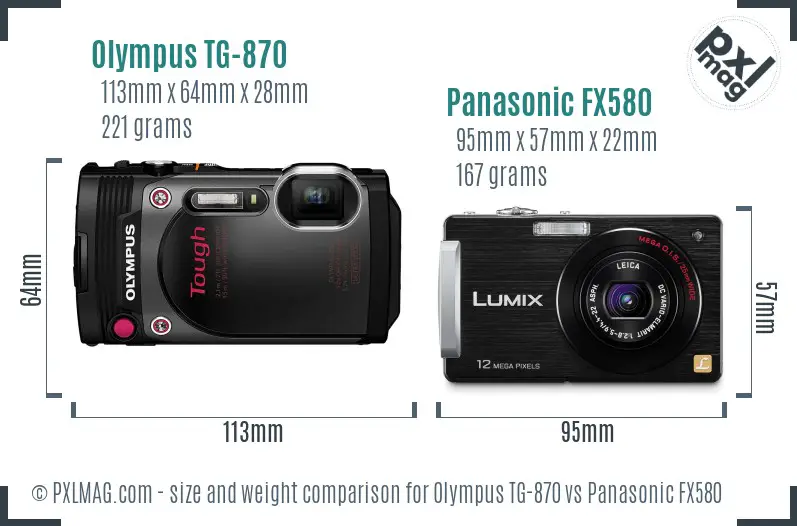 Olympus TG-870 vs Panasonic FX580 size comparison